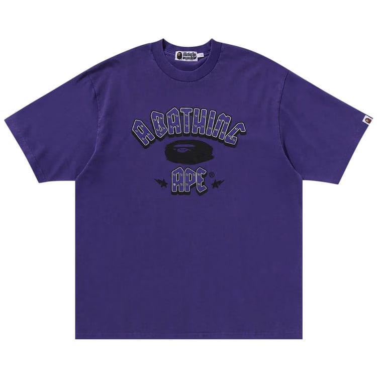 BAPE Garment Dye Rhinestone Logo Relaxed Fit T-Shirt Purple