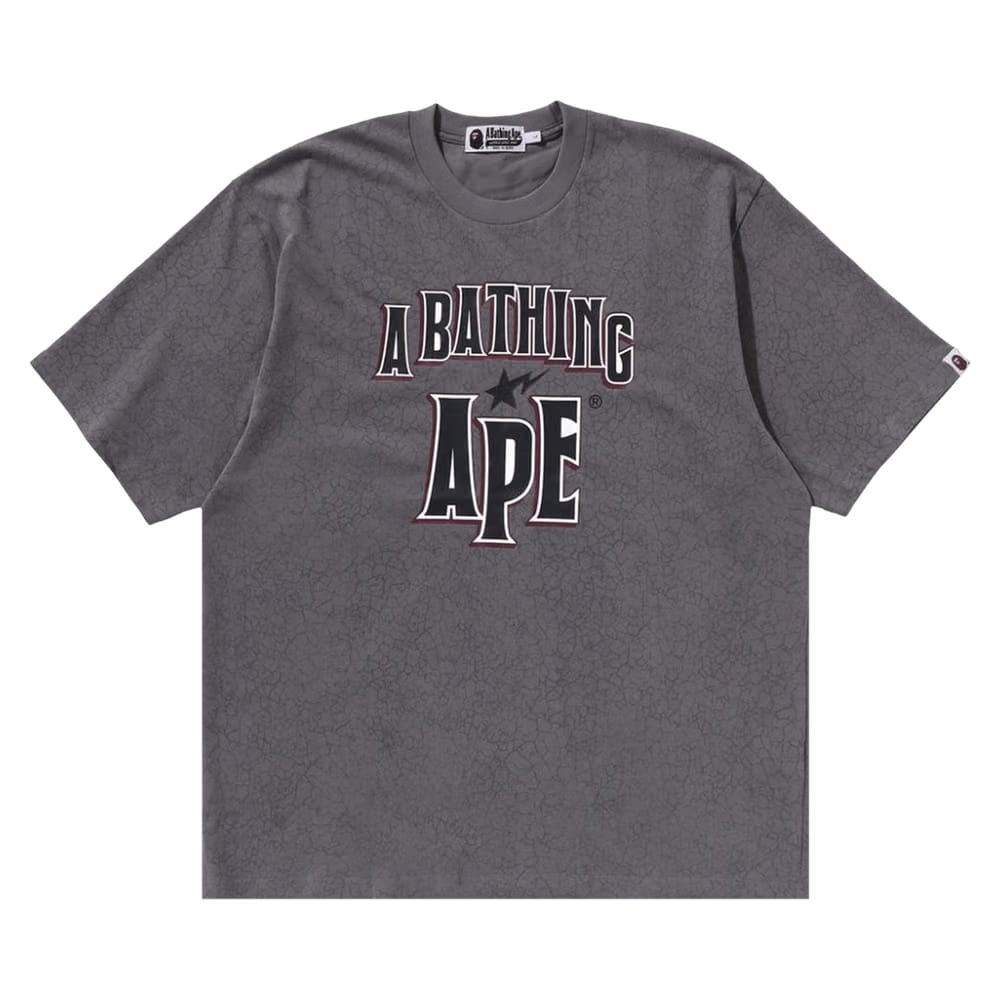 BAPE Crack Print Pattern Logo Relaxed Fit T-Shirt Black