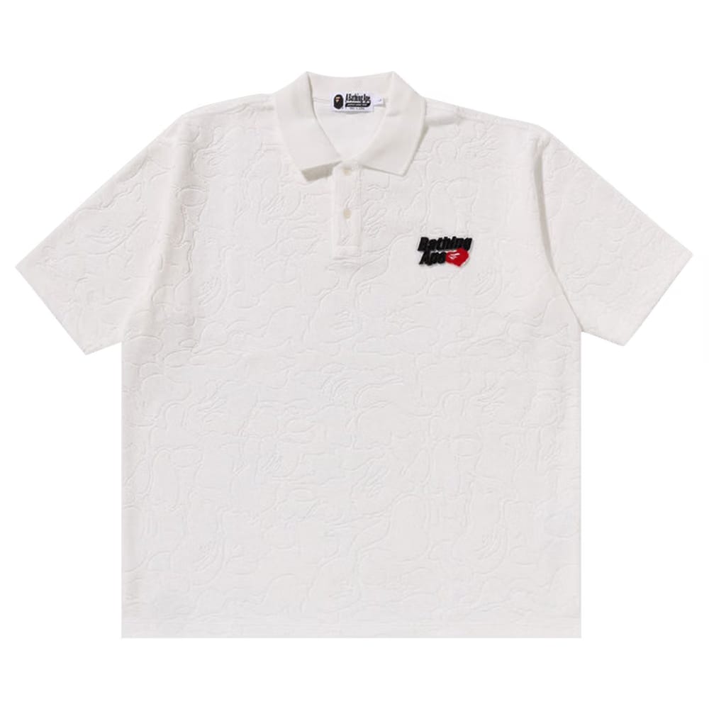 BAPE Line Camo Terry Towel Ape Head One Point Polo White