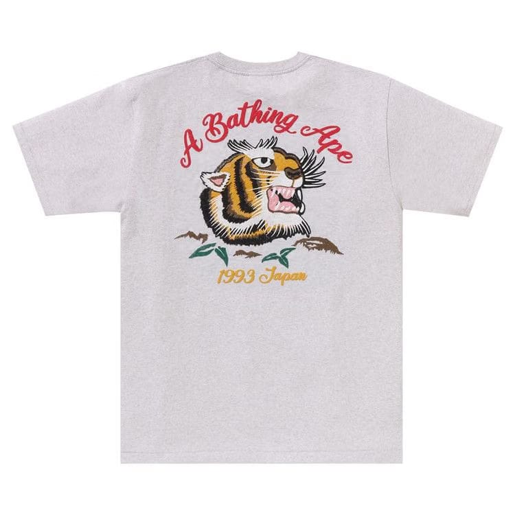 BAPE Embroidery Style Souvenir Logo T-Shirt Grey