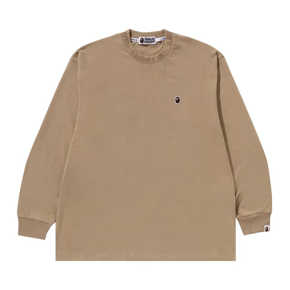 BAPE One Point Ape Head Relaxed Fit Long-Sleeve T-Shirt Beige