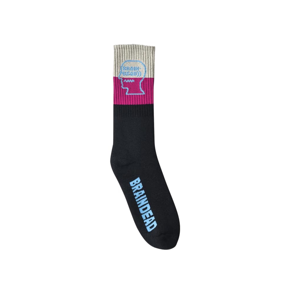 Brain Dead Striped Logo Head Socks Pink/Natural/Black/Teal