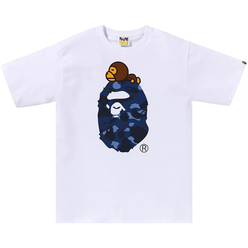 BAPE Color Camo Milo On Big Ape T-Shirt White/Navy