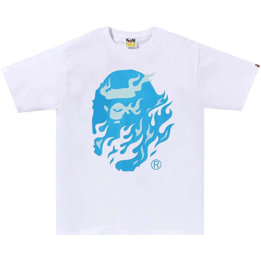BAPE Flame Ape Head T-Shirt White/Blue