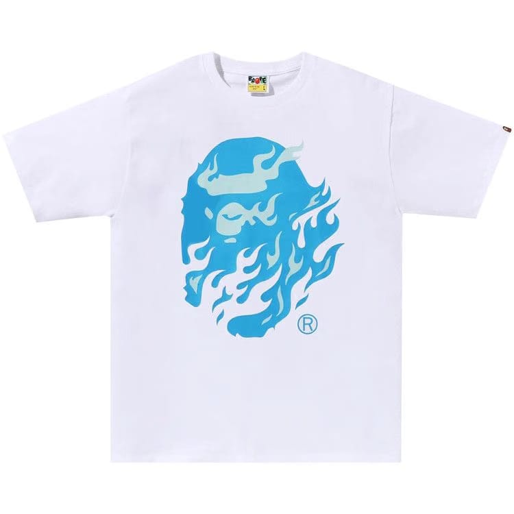 BAPE Flame Ape Head T-Shirt White/Blue