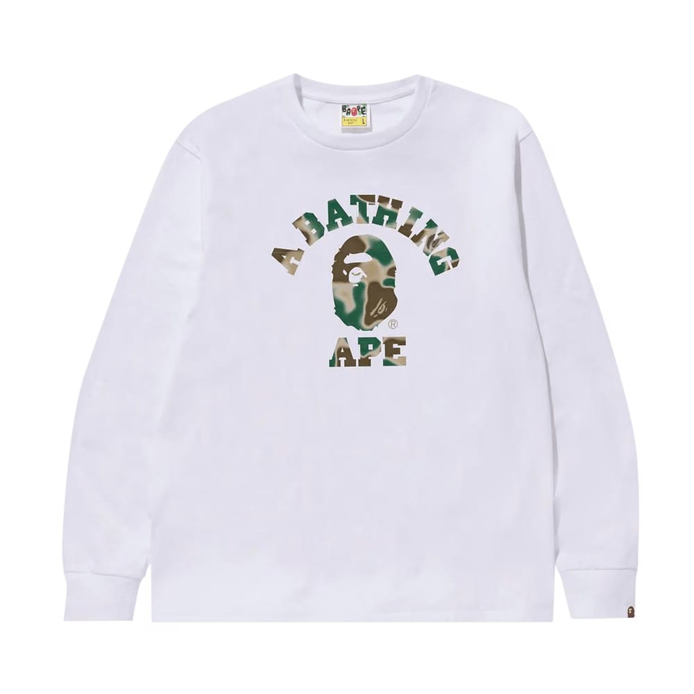 BAPE Liquid Camo College Long-Sleeve T-Shirt White