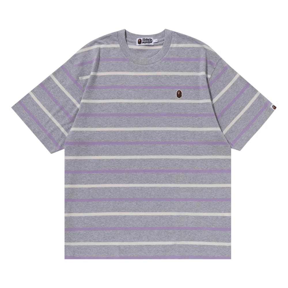 BAPE Ape Head One Point Stripe T-Shirt Grey