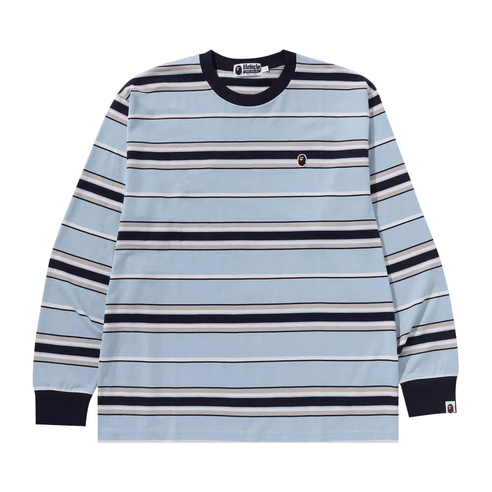 BAPE Ape Head One Point Stripe Relaxed Fit Long-Sleeve T-Shirt Sax