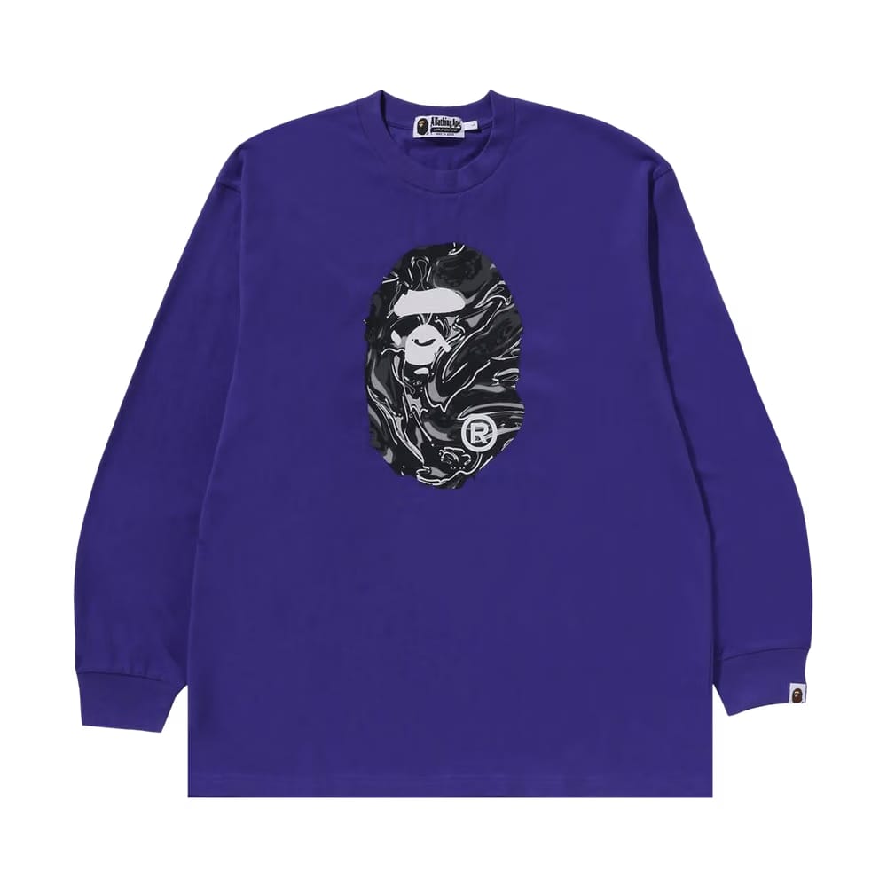 BAPE Marbling Camo Ape Head Relaxed Fit Long-Sleeve T-Shirt Purple