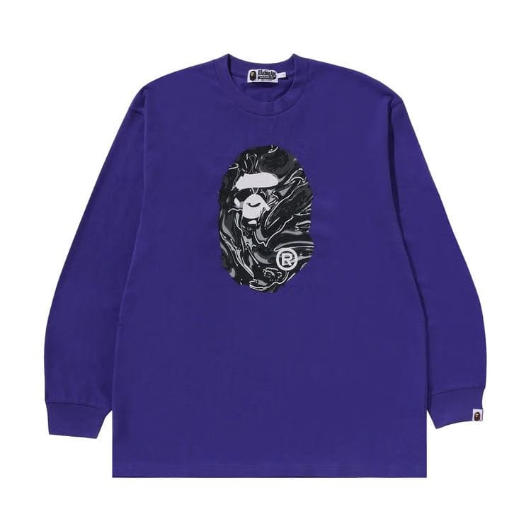 BAPE Marbling Camo Ape Head Relaxed Fit Long-Sleeve T-Shirt Purple