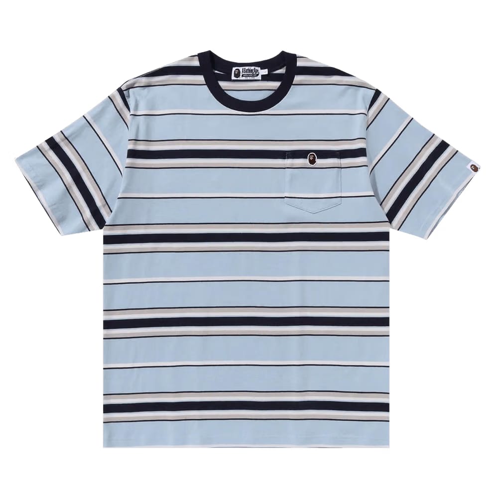 BAPE Ape Head One Point Pocket Relaxed Fit Stripe T-Shirt Sax