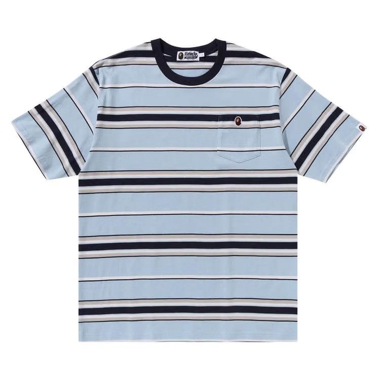 BAPE Ape Head One Point Pocket Relaxed Fit Stripe T-Shirt Sax