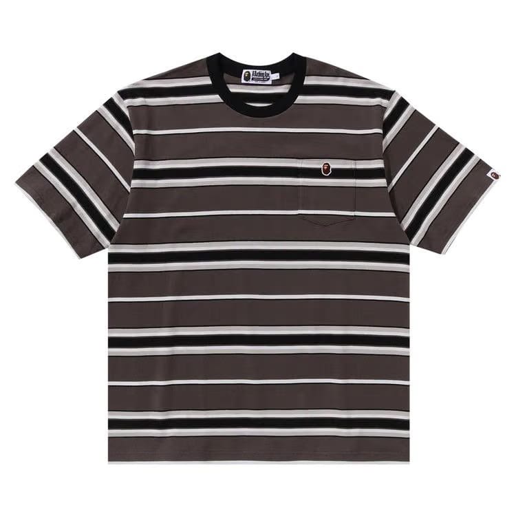 BAPE Ape Head One Point Pocket Relaxed Fit Stripe T-Shirt Black