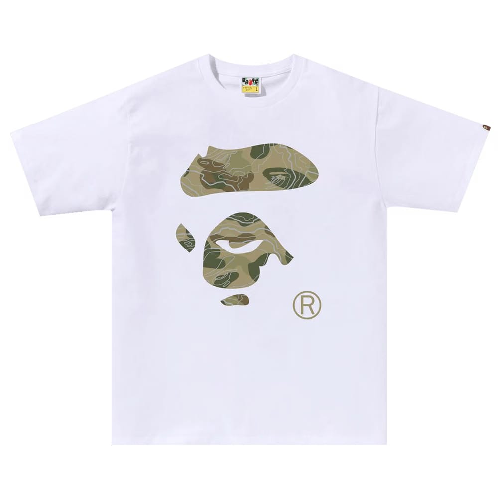 BAPE Layered Line Camo Ape Face T-Shirt White/Beige