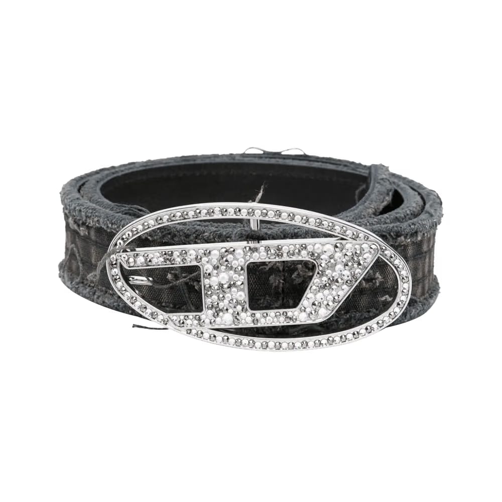 Diesel Canvas Crystal Buckle Belt Black