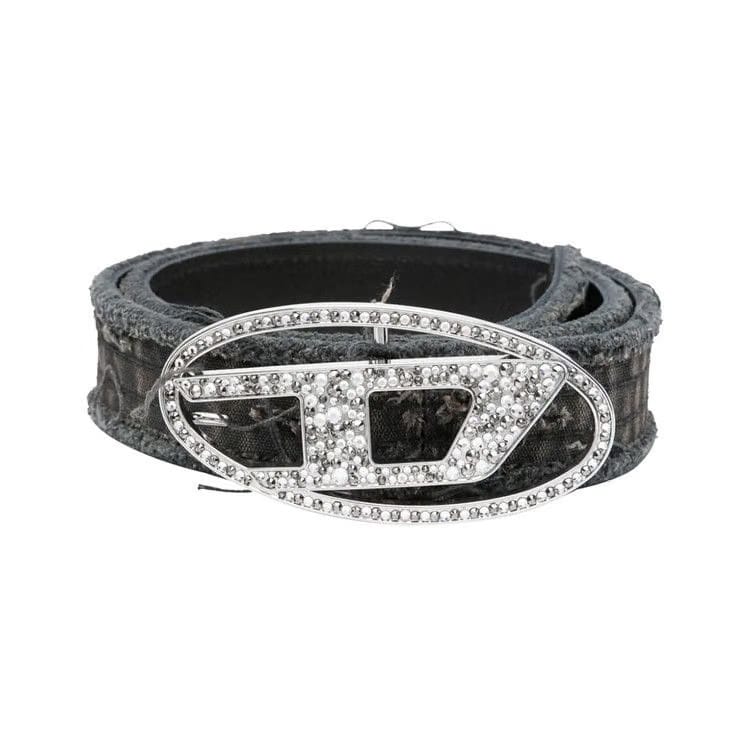 Diesel Canvas Crystal Buckle Belt Black