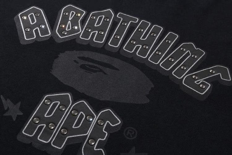 BAPE Garment Dye Rhinestone Logo Relaxed Fit T-Shirt Charcoal