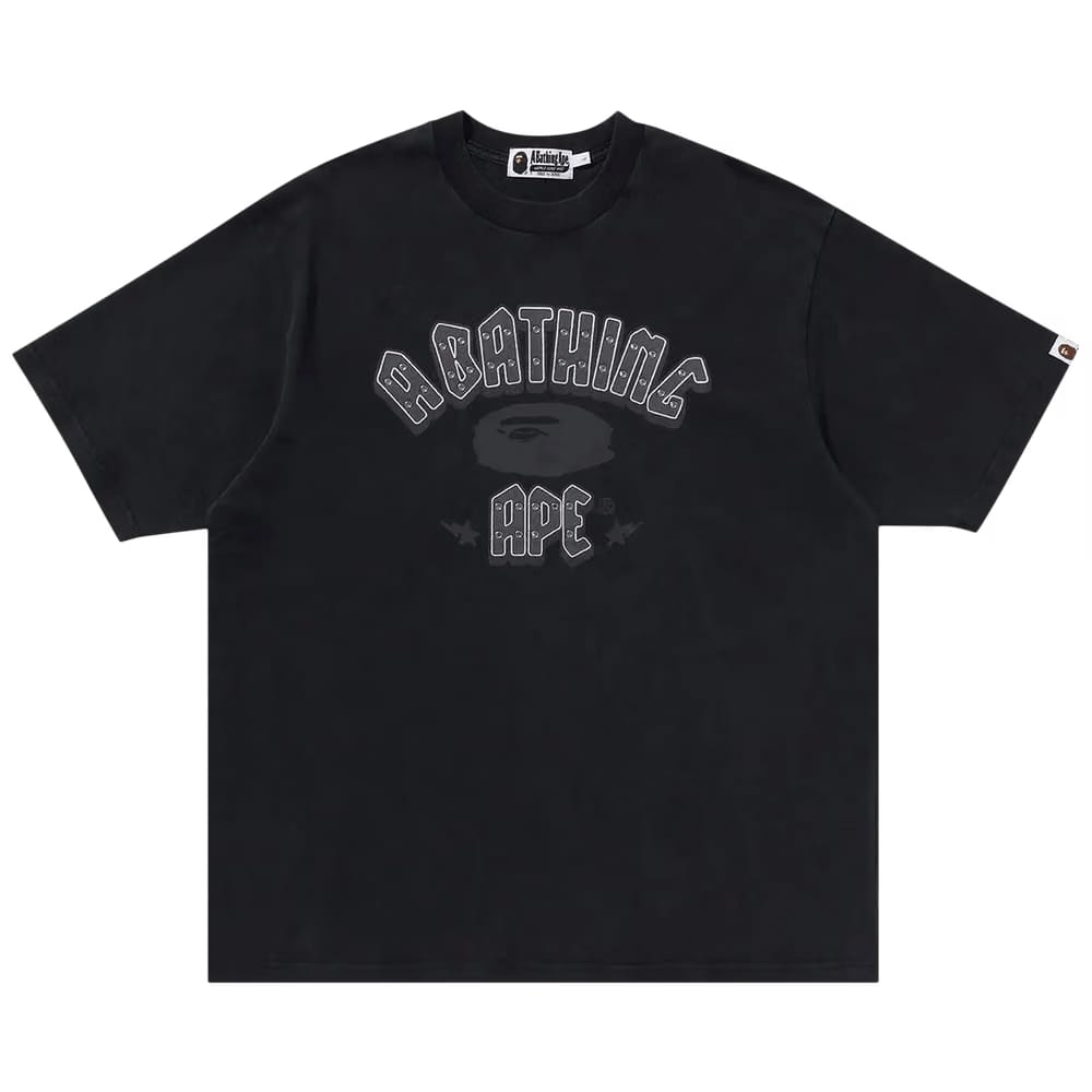 BAPE Garment Dye Rhinestone Logo Relaxed Fit T-Shirt Charcoal
