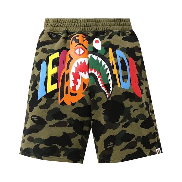 BAPE x READYMADE Tiger Shark Wide Sweat Shorts Green