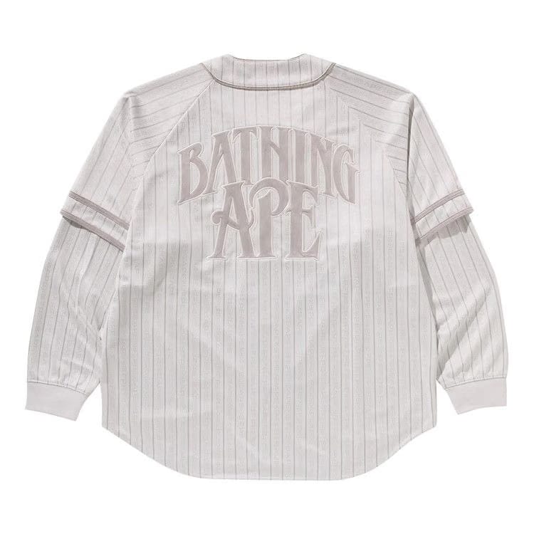 BAPE Stripe Layered Sleeves Long-Sleeve Baseball Shirt White