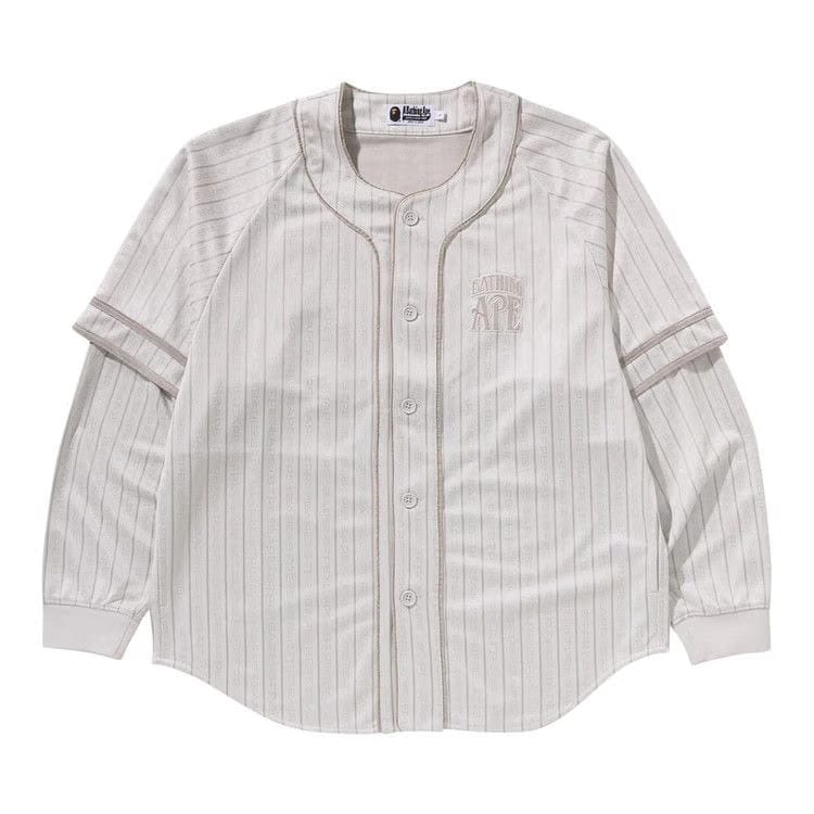 BAPE Stripe Layered Sleeves Long-Sleeve Baseball Shirt White