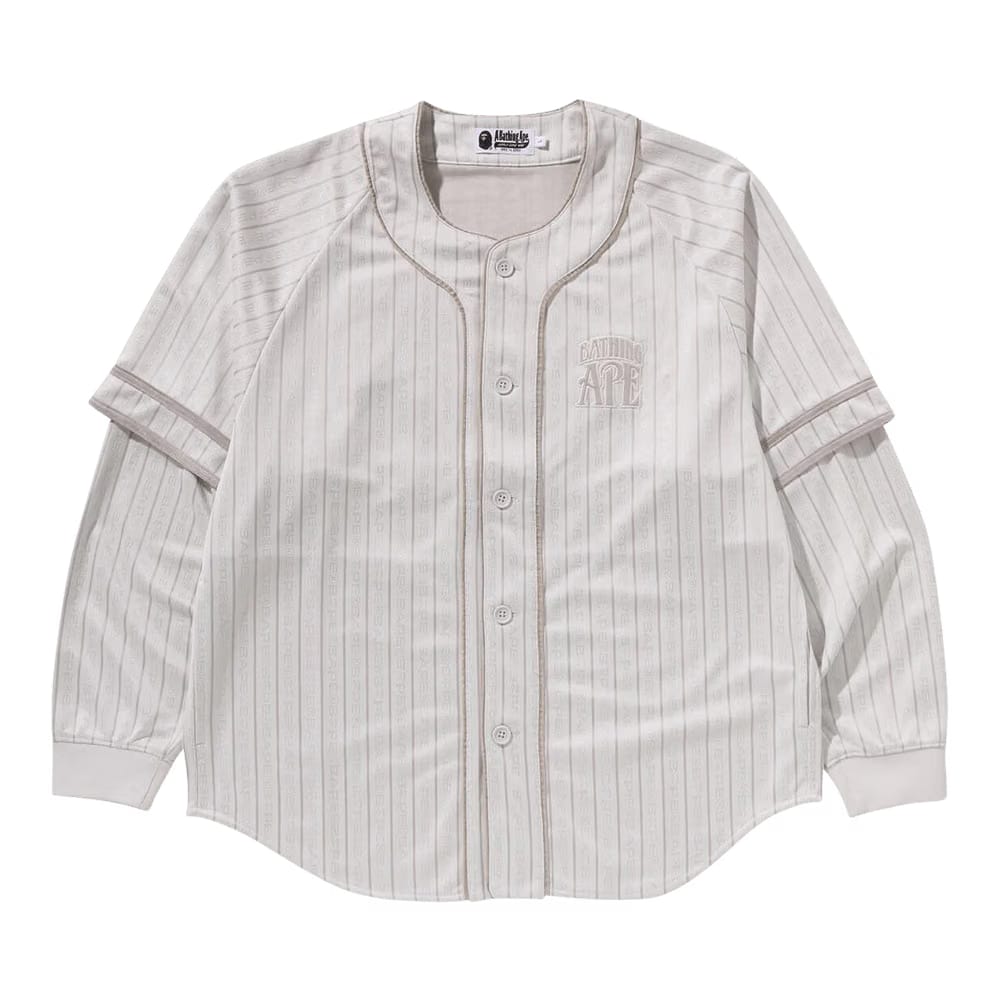 BAPE Stripe Layered Sleeves Long-Sleeve Baseball Shirt White