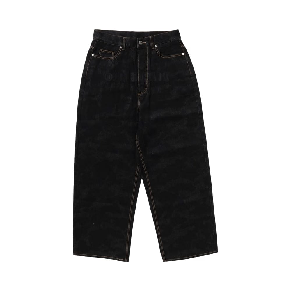 BAPE 1st Camo Destroyed Loose Fit Denim Pants Black