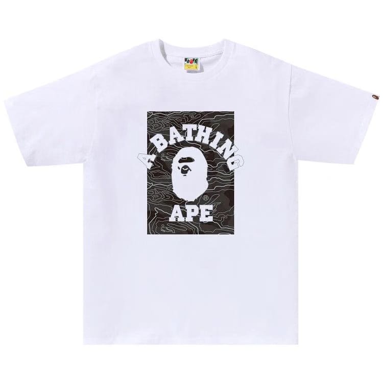BAPE Layered Line Camo On College T-Shirt White/Black