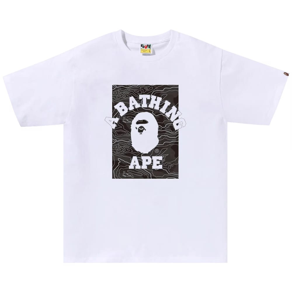 BAPE Layered Line Camo On College T-Shirt White/Black