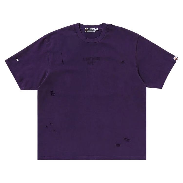 BAPE Damaged Garment Dyed Relaxed Fit T-Shirt Purple