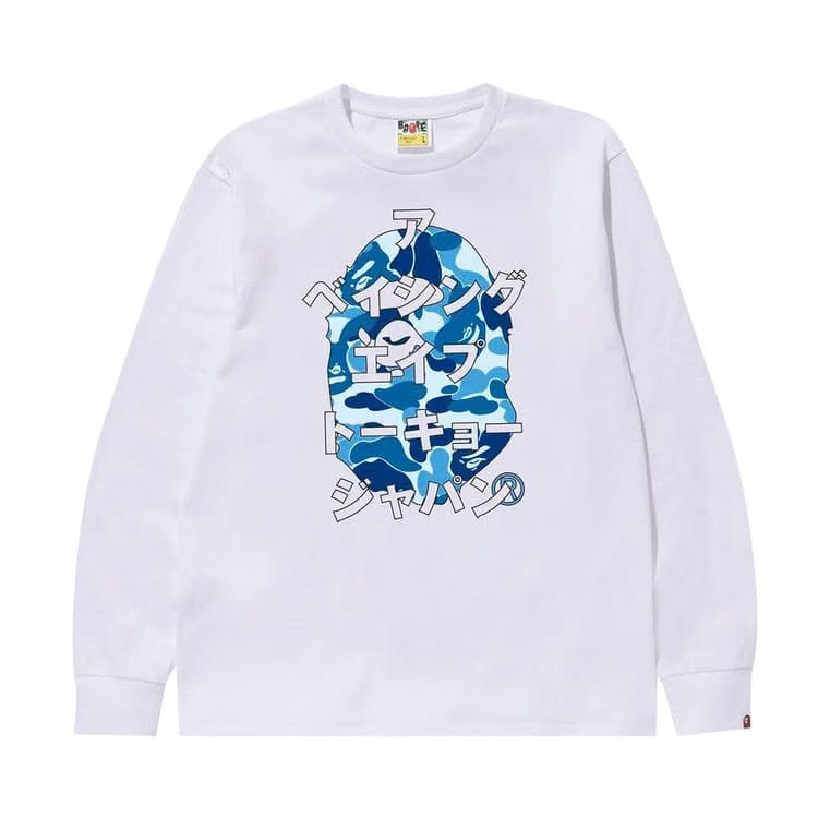 BAPE ABC Camo Japanese Letters Long-Sleeve T-Shirt White/Blue