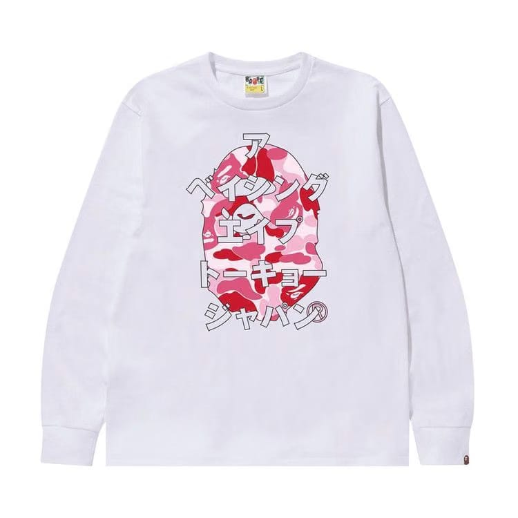 BAPE ABC Camo Japanese Letters Long-Sleeve T-Shirt White/Pink