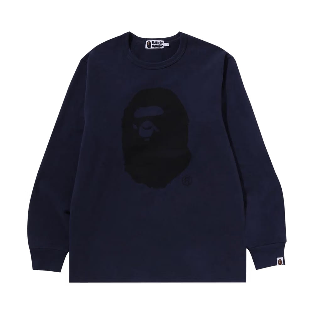 BAPE Ape Head Brushed Cotton Long-Sleeve T-Shirt Navy