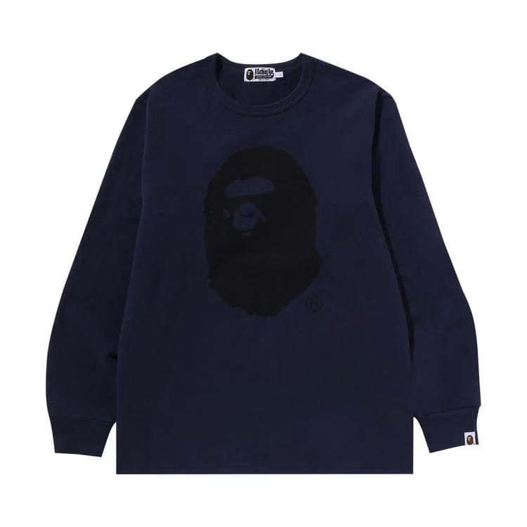 BAPE Ape Head Brushed Cotton Long-Sleeve T-Shirt Navy