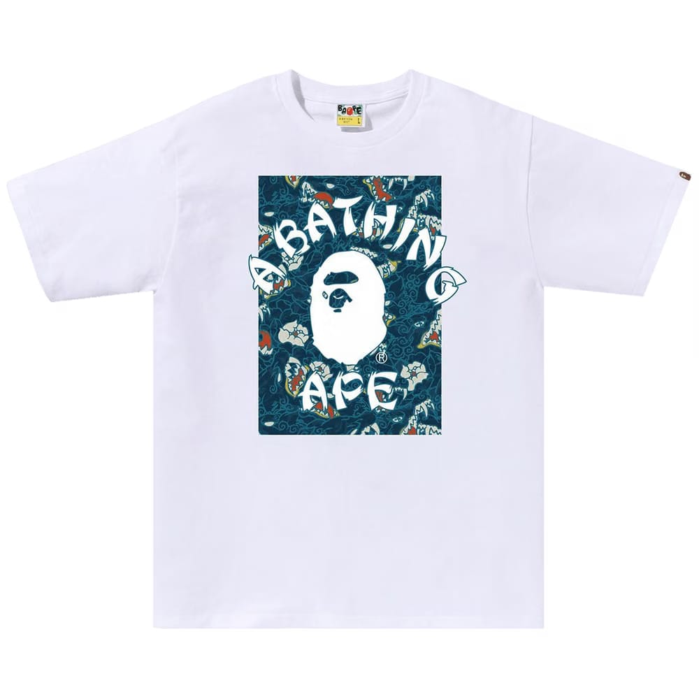 BAPE Japanese Tattoo Camo On College T-Shirt White/Blue