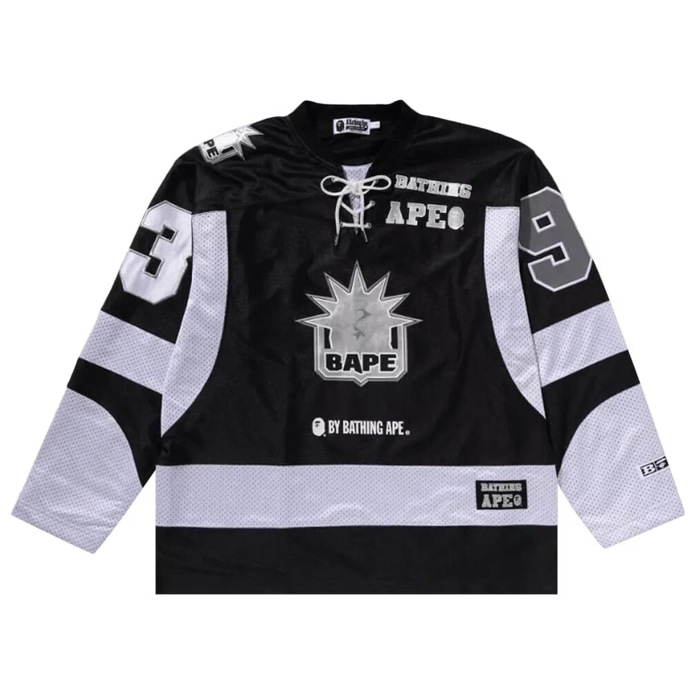 BAPE Multi Logo Relaxed Fit Long-Sleeve Ice Hockey Jersey Black