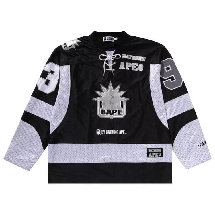BAPE Multi Logo Relaxed Fit Long-Sleeve Ice Hockey Jersey Black