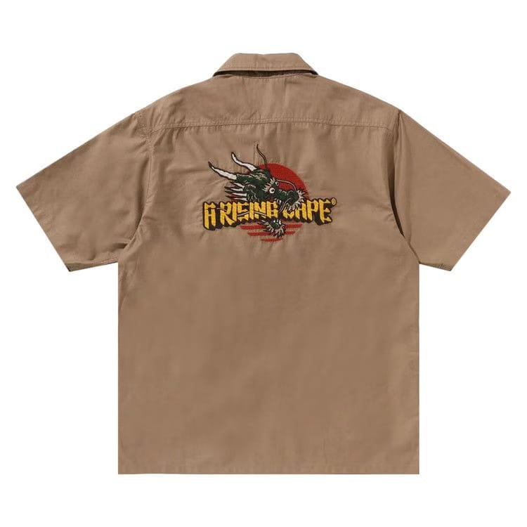 BAPE Dragon Embroidery Open Collar Shirt Beige