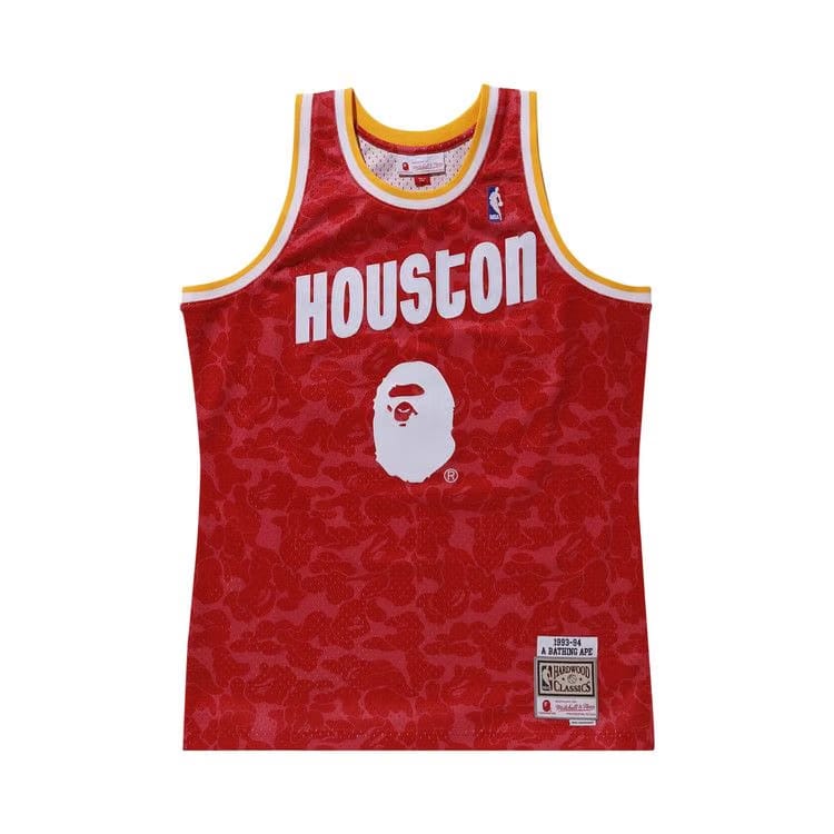 BAPE x Mitchell Ness Rockets Camo Basketball Swingman Jersey Red
