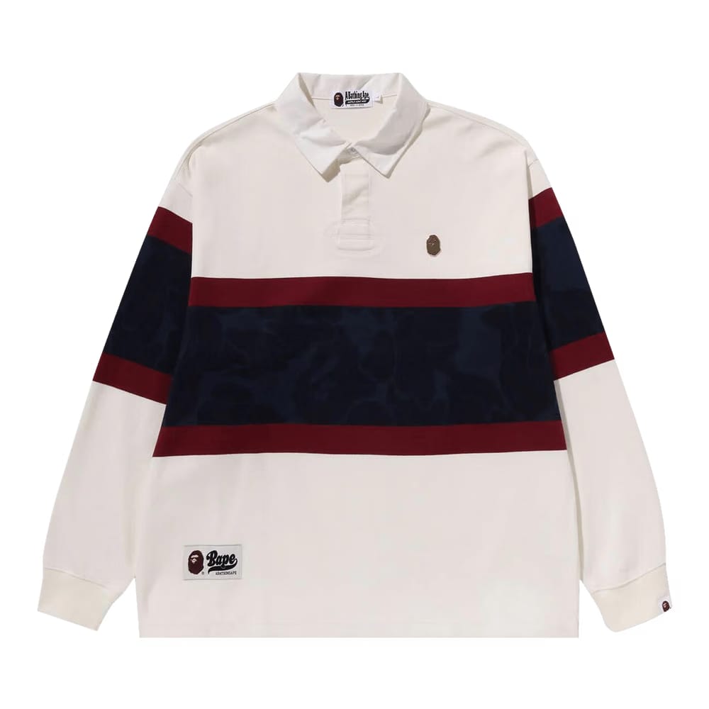 BAPE Metal One Point Long-Sleeve Color Blocking Rugby Polo Ivory