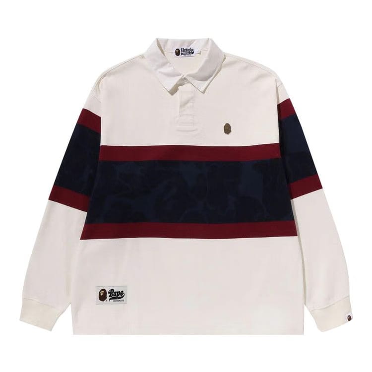 BAPE Metal One Point Long-Sleeve Color Blocking Rugby Polo Ivory