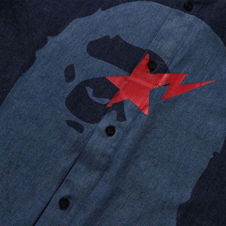 BAPE Sta Ape Head Relaxed Fit Denim Long-Sleeve Shirt Blue/Indigo