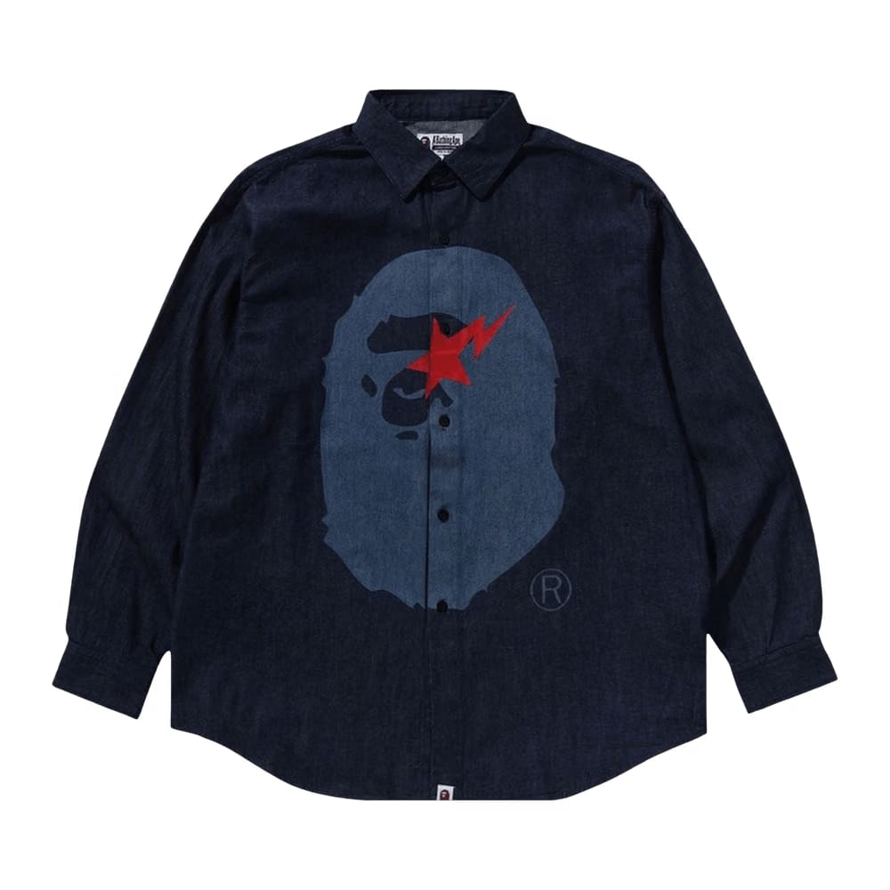 BAPE Sta Ape Head Relaxed Fit Denim Long-Sleeve Shirt Blue/Indigo