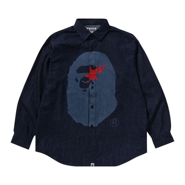 BAPE Sta Ape Head Relaxed Fit Denim Long-Sleeve Shirt Blue/Indigo