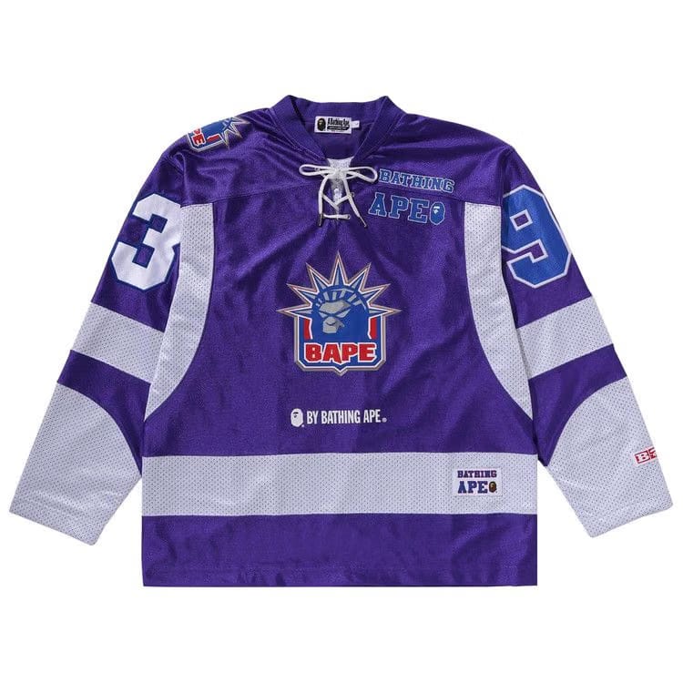 BAPE Multi Logo Relaxed Fit Long-Sleeve Ice Hockey Jersey Purple