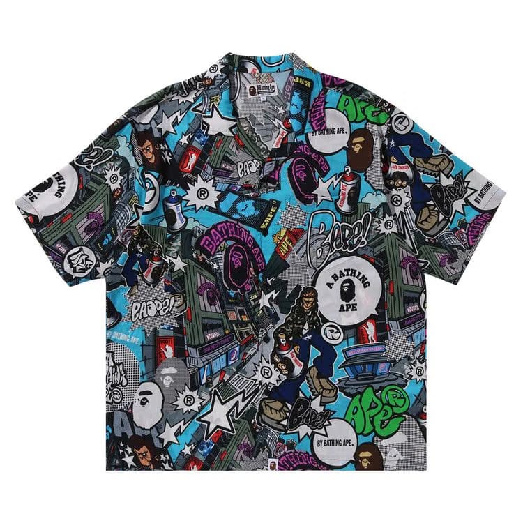 BAPE Comic Art Open Shorts-Sleeve Shirt Multicolor