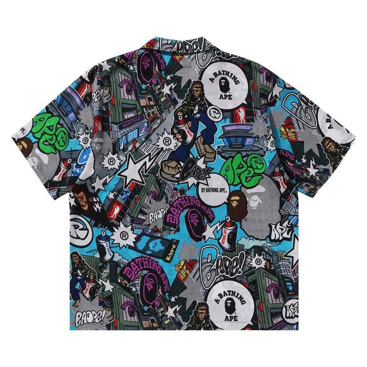 BAPE Comic Art Open Shorts-Sleeve Shirt Multicolor