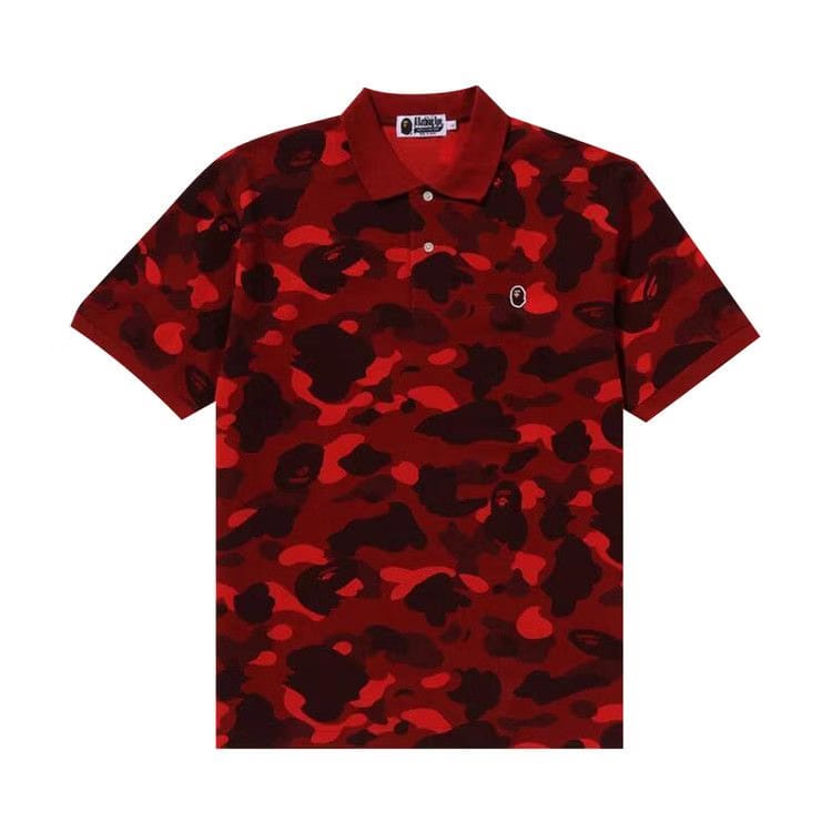 BAPE Color Camo Ape Head One Point Polo Red