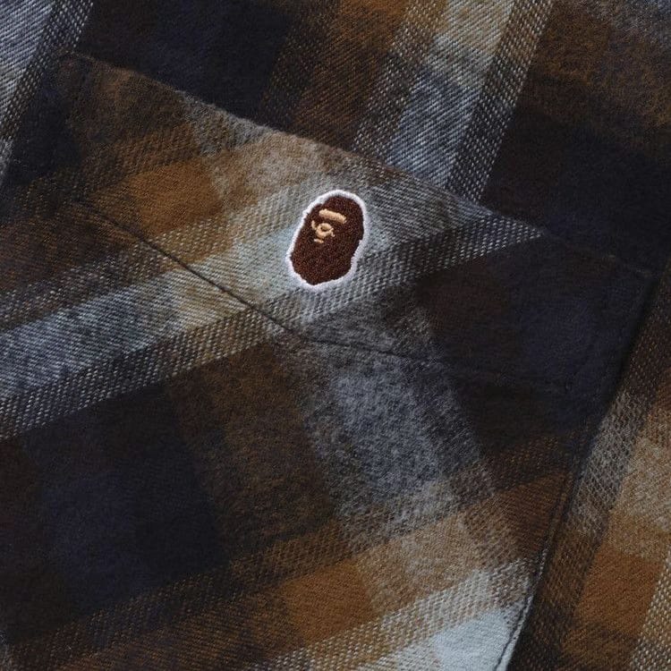 BAPE Ape Head One Point Check Relaxed Fit Shirt Beige