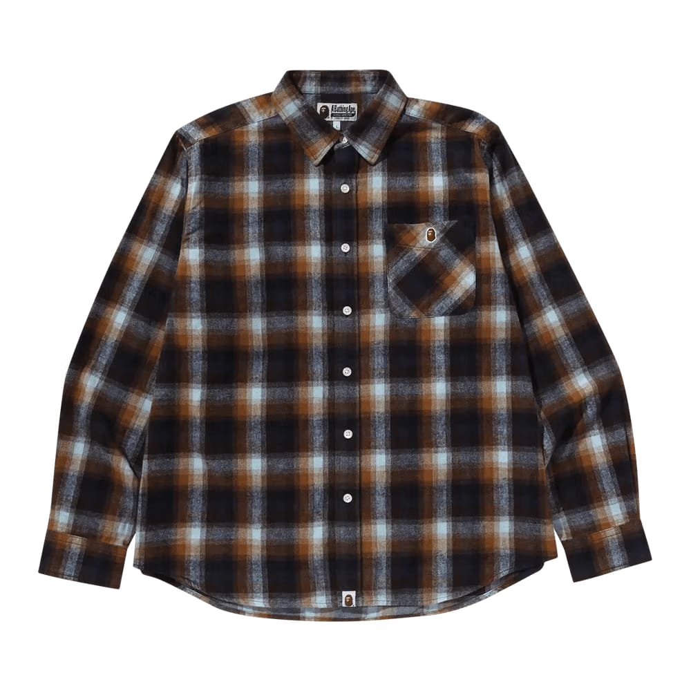 BAPE Ape Head One Point Check Relaxed Fit Shirt Beige